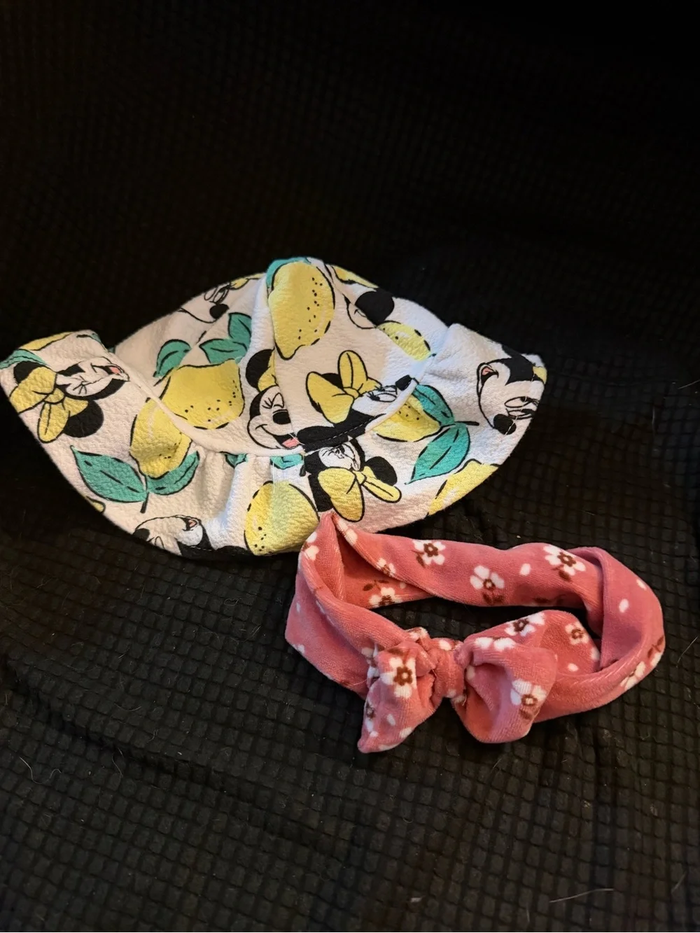 Disney Yellow Lemon Print Sun Hat with Pink Floral Knot Headband